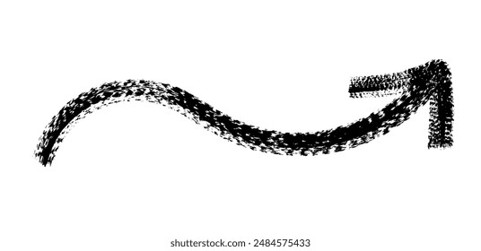 Flecha simple dibujada a mano dibujada con cera de crayón, tiza o carbón. Textura seca desigual para resaltar el subrayado. Líneas dibujadas a lápiz, tachado, Vector grungy aislado en blanco