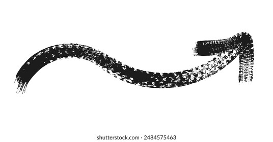 Flecha simple dibujada a mano dibujada con cera de crayón, tiza o carbón. Textura seca desigual para resaltar el subrayado. Líneas dibujadas a lápiz, tachado, Vector grungy aislado en blanco