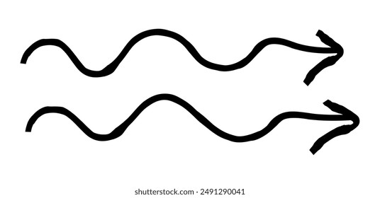 Flecha simple dibujada a mano dibujada con cera de crayón, tiza o carbón. Textura seca desigual para resaltar el subrayado. Líneas dibujadas a lápiz, tachado, Vector grungy aislado en blanco