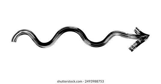 Hand drawn simple arrow drawn with wax crayon, chalk or charcoal. Uneven dry texture for underlining highlighting. Pencil drawn lines, strikethrough, grungy vector isolated on white