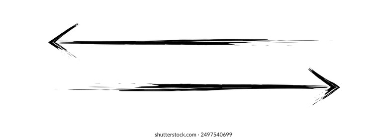 Hand drawn simple arrow drawn with wax crayon, chalk or charcoal. Uneven dry texture for underlining highlighting. Pencil drawn lines, strikethrough, grungy vector isolated on white.