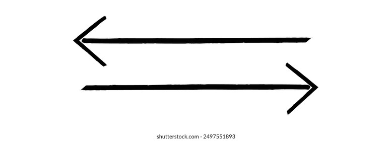 Hand drawn simple arrow drawn with wax crayon, chalk or charcoal. Uneven dry texture for underlining highlighting. Pencil drawn lines, strikethrough, grungy vector isolated on white.
