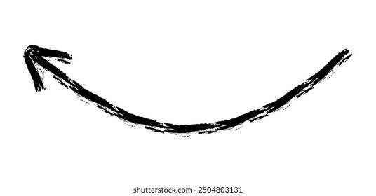 Handgezeichneter einfacher Pfeil mit Wachskreide, Kreide oder Holzkohle. Unregelmäßige trockene Textur zur Unterstreichung der Hervorhebung. Mit Bleistift gezeichnete Linien, durchgestrichen, farbiger Vektor einzeln auf Weiß.