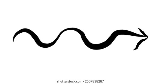 Hand drawn simple arrow drawn with wax crayon, chalk or charcoal. Uneven dry texture for underlining highlighting. Pencil drawn lines, strikethrough, grungy vector isolated on white