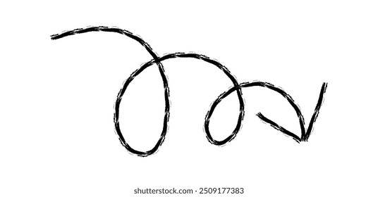 Hand drawn simple arrow drawn with wax crayon, chalk or charcoal. Uneven dry texture for underlining highlighting. Pencil drawn lines, strikethrough, grungy vector isolated on white