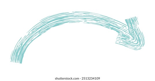 Hand drawn simple arrow drawn with wax crayon, chalk or charcoal. Uneven dry texture for underlining highlighting. Pencil drawn lines, strikethrough, grungy vector isolated on white.