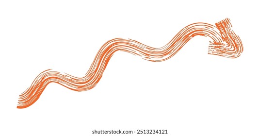 Hand drawn simple arrow drawn with wax crayon, chalk or charcoal. Uneven dry texture for underlining highlighting. Pencil drawn lines, strikethrough, grungy vector isolated on white.
