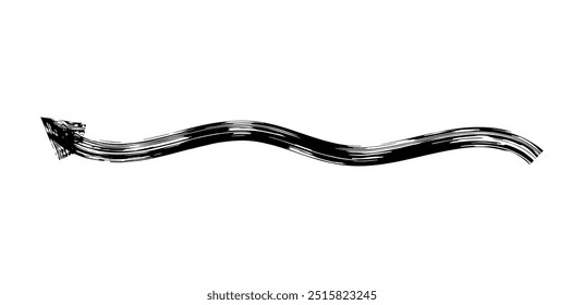 Flecha simple dibujada a mano dibujada con crayón de cera, tiza o carbón. Textura seca desigual para subrayar y resaltar. Líneas dibujadas a lápiz, tachadas, Vector sucio aislado en blanco.