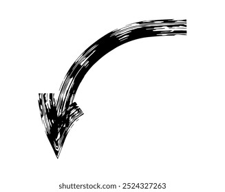 Seta simples desenhada à mão desenhada com cera de giz de cera, giz ou carvão. Textura seca irregular para realce de sublinhado. Linhas desenhadas a lápis, riscadas, vetor grungy isolado no branco.