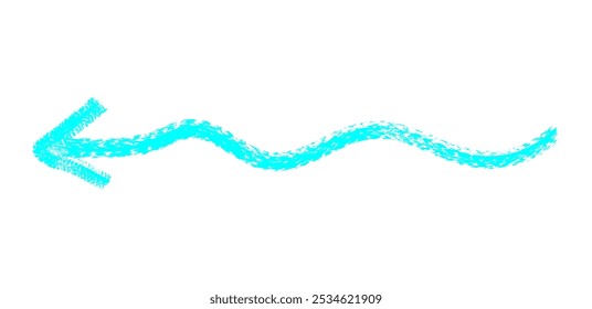 Handgezeichneter einfacher Pfeil mit Wachskreide, Kreide oder Holzkohle. Unregelmäßige trockene Textur zur Unterstreichung der Hervorhebung. Mit Bleistift gezeichnete Linien, durchgestrichen, farbiger Vektor einzeln auf Weiß.