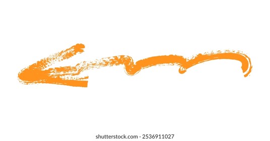 Flecha simple dibujada a mano dibujada con crayón de cera, tiza o carbón. Textura seca desigual para subrayar y resaltar. Líneas dibujadas a lápiz, tachadas, Vector sucio aislado en blanco.