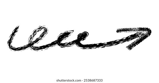Seta simples desenhada à mão desenhada com cera de giz de cera, giz ou carvão. Textura seca irregular para realce de sublinhado. Linhas desenhadas a lápis, riscadas, vetor grungy isolado no branco.