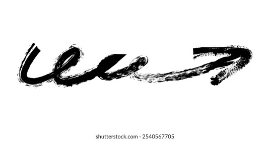 Hand drawn simple arrow drawn with wax crayon, chalk or charcoal. Uneven dry texture for underlining highlighting. Pencil drawn lines, strikethrough, grungy vector isolated on white.