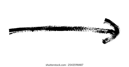 Hand drawn simple arrow drawn with wax crayon, chalk or charcoal. Uneven dry texture for underlining highlighting. Pencil drawn lines, strikethrough, grungy vector isolated on white.