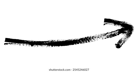 Hand drawn simple arrow drawn with wax crayon, chalk or charcoal. Uneven dry texture for underlining highlighting. Pencil drawn lines, strikethrough, grungy vector isolated on white.
