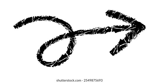 Hand drawn simple arrow drawn with wax crayon, chalk or charcoal. Uneven dry texture for underlining highlighting. Pencil drawn lines, strikethrough, grungy vector isolated on white.