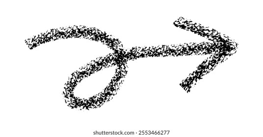 Hand drawn simple arrow drawn with wax crayon, chalk or charcoal. Uneven dry texture for underlining highlighting. Pencil drawn lines, strikethrough, grungy vector isolated on white.