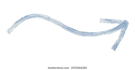 Hand drawn simple arrow drawn with wax crayon, chalk or charcoal. Uneven dry texture for underlining highlighting. Pencil drawn lines, strikethrough, grungy vector isolated on white.