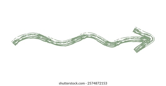 Hand drawn simple arrow drawn with wax crayon, chalk or charcoal. Uneven dry texture for underlining highlighting. Pencil drawn lines, strikethrough, grungy vector isolated on white.