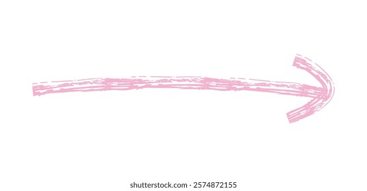 Hand drawn simple arrow drawn with wax crayon, chalk or charcoal. Uneven dry texture for underlining highlighting. Pencil drawn lines, strikethrough, grungy vector isolated on white.