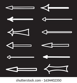 Hand drawn simple arrows. Abstract indicators. Black and white illustration