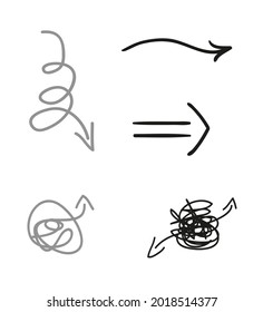 Hand drawn simple arrows. Line art. Set of different pointers. Abstract indicators. Black and white illustration