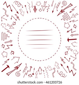 Hand drawn simple arrows pointing in set. Beautiful vintage colorful arrows showing to the center made in vector. Fully editable business design element. EPS 8