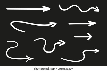 Hand drawn simple arrows. Set of different pointers. Abstract indicators. Black and white illustration
