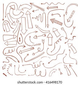Hand drawn simple arrows set. Vector. Doodle arrows of different sizes