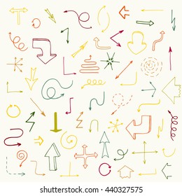 Hand drawn simple arrows set. Beautiful vintage colorful arrows. Fully editable business design element.
