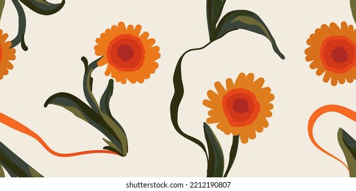 Hand drawn simple artistic flowers print. Cute collage pattern. Fashionable template for design.