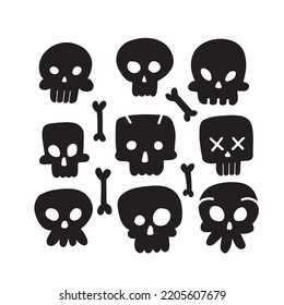 Hand drawn simple black Skull icon set