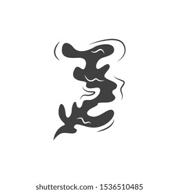 Hand drawn simple black smoke cloud silhouette icon. Fire fumes or smog trail shape isolated on white background, abstract curve with scent lines, vapor form motion - vector illustration
