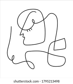 Hand drawn simple black and white trendy line portrait art. Abstract composition. Monochrome print for clothes, textile and other.