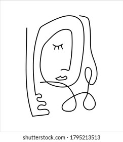 Hand drawn simple black and white trendy line portrait art. Abstract composition. Monochrome print for clothes, textile and other.