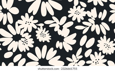 Hand drawn simple black and white abstract floral print. Trendy bright collage pattern. Fashionable template for design.