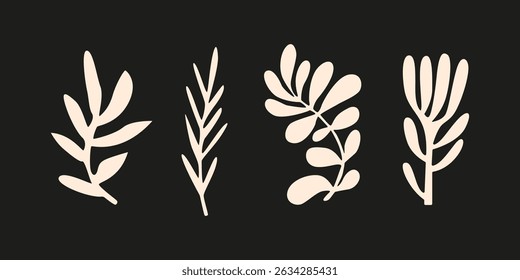 Hand drawn simple black and white abstract elements. Boho doodle silhouettes. Abstract illustrations for wall decoration, interior, prints, cover, postcard, poster