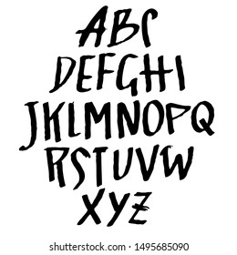 Hand drawn simple brush font. Modern brush lettering. Grunge style alphabet. Vector illustration.