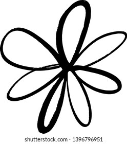Hand drawn simple brush ink flower. Modern design grunge style element. Black vector symbol on white background