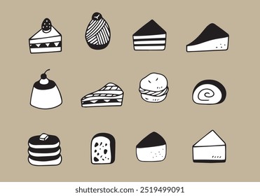 Hand drawn simple cake icon set