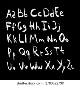 Hand drawn simple chalk alphabet in doodle style. 