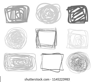 Hand drawn simple chaotic elements on white. Doodles for design. Line art. Abstract geometric shapes. Infographic symbols on isolated background. Set of different signs. Tangled backdrops