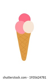 Hand drawn simple colored ice cream illustrations isolated on white background. Three balls. Tasty delicious dairy product with decoration