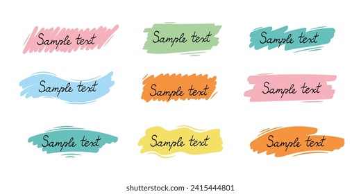 Hand drawn simple colorful frame set. Wave shape brush pen line stroke scribble element.