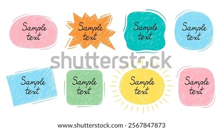 Hand drawn simple colorful frame set. Scribble line stroke shape collection.