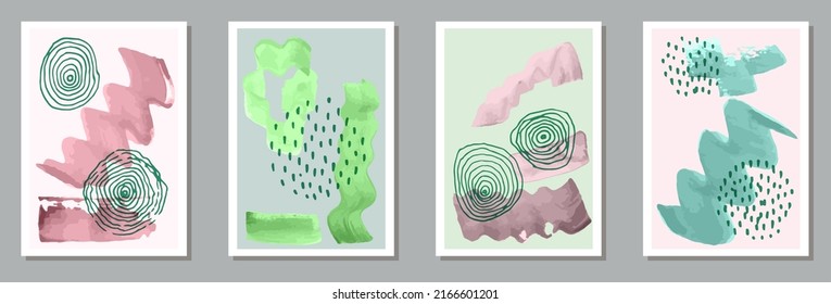 Hand drawn simple covers vector collection. Watercolor splats collage. Nordic style design. Youth banner templates. Brush stroke elements.