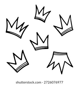 Hand drawn simple crown doodle set for king and queen symbols