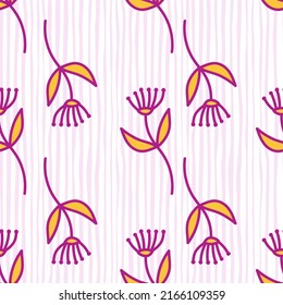 Dibujo mano simple lindo patrón de flor sin costuras. Resumen de papel de pared de flores. Plantas de doodle de fondo interminable. Diseño para tela, impresión textil, papel de envoltura, cubierta. ilustración vectorial