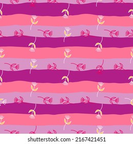 Hand drawn simple cute flower seamless pattern. Abstract floral wallpaper. Doodle plants endless background. Design for fabric, textile print, wrapping paper, cover. vector illustration