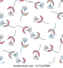 Hand drawn simple cute flower seamless pattern. Abstract floral wallpaper. Doodle plants endless background. Design for fabric, textile print, wrapping paper, cover. vector illustration